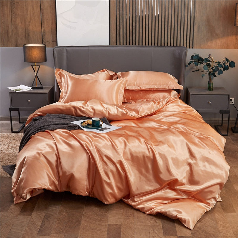 Housse de Couette Unie Polycoton Orange Clair