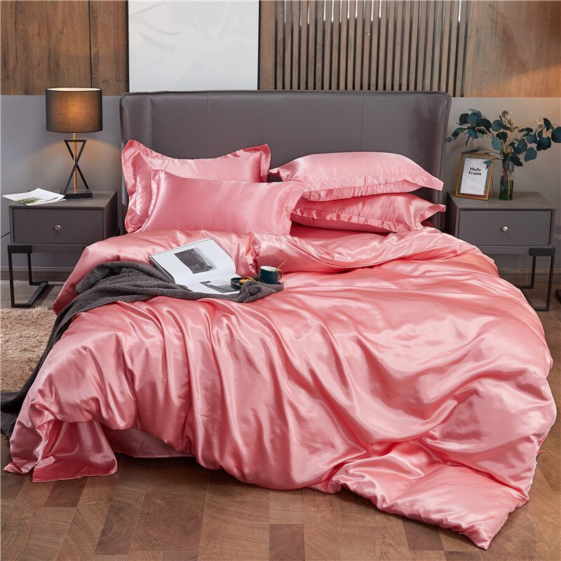 Housse de Couette Unie Polycoton Rose Brillant