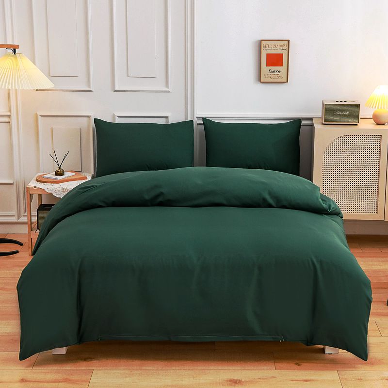 Housse de Couette Unie Polycoton Vert Foncée