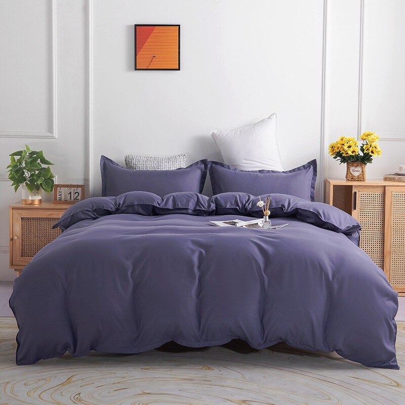Housse de Couette Unie Polycoton Violet Grisé