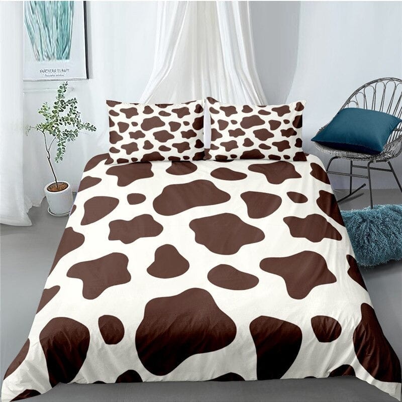 Housse de Couette avec Motif Vache Blanche et Brune