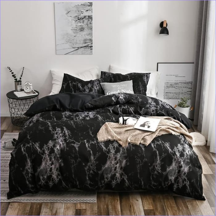 Housse de Couette effet Marbre Noir
