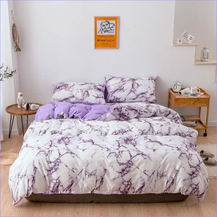 Housse de Couette effet Marbre Violet