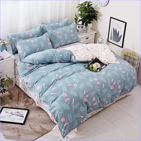 Housse de couette Plumes Bleues et Roses