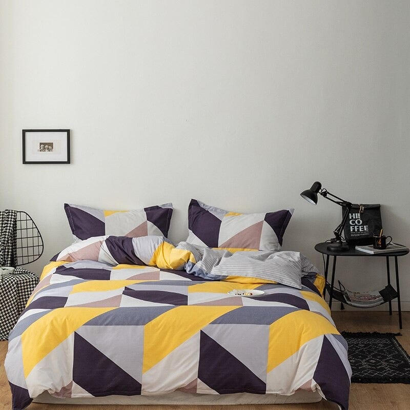 Parure Housse de Couette Scandinave Grise et Jaune
