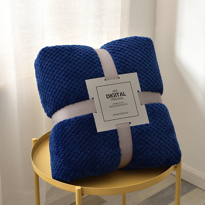 Plaid Bleu Foncé Couverture Polaire En Microfibre