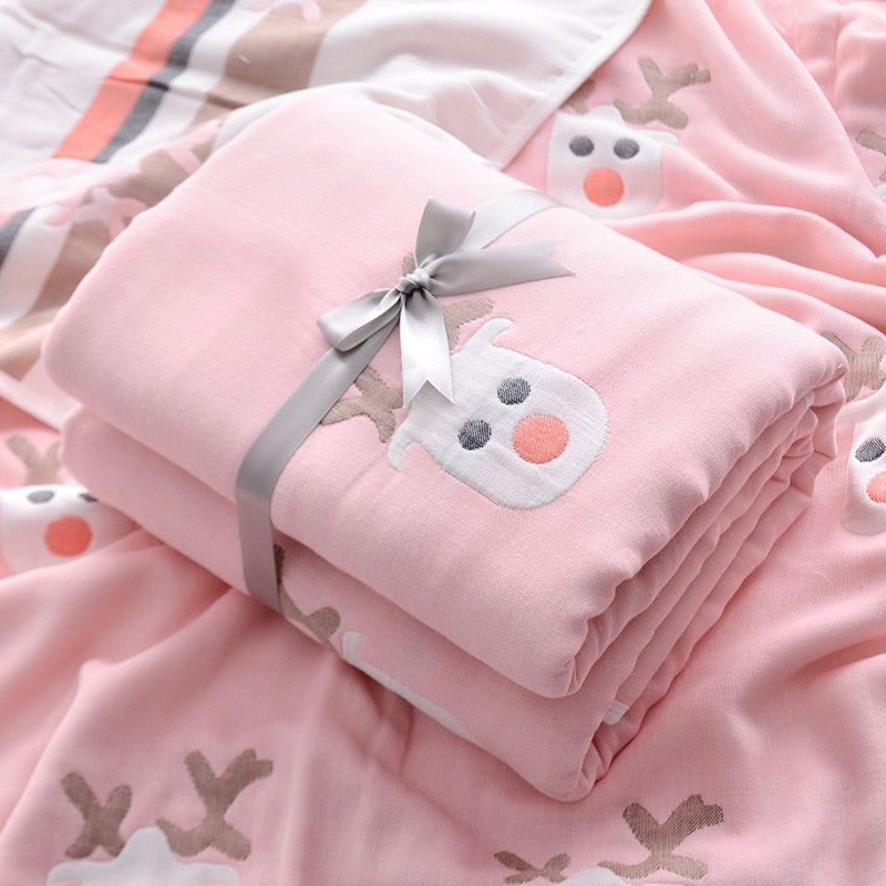 Plaid pour Bébé Rose avec des Cerfs